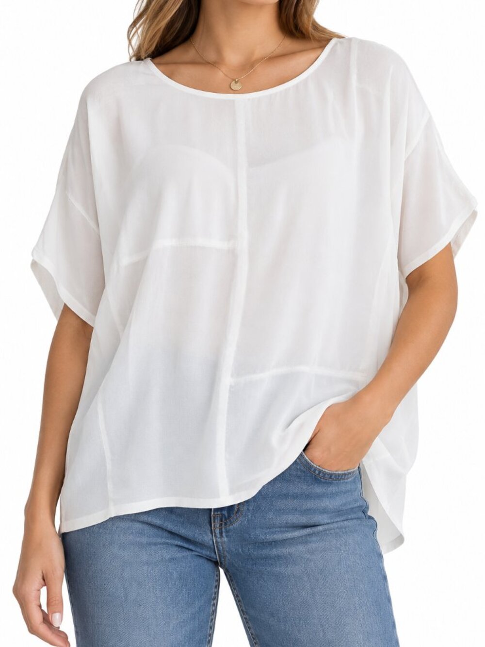 Brave + True White Oversized Short Sleeve Blouse Top S/M